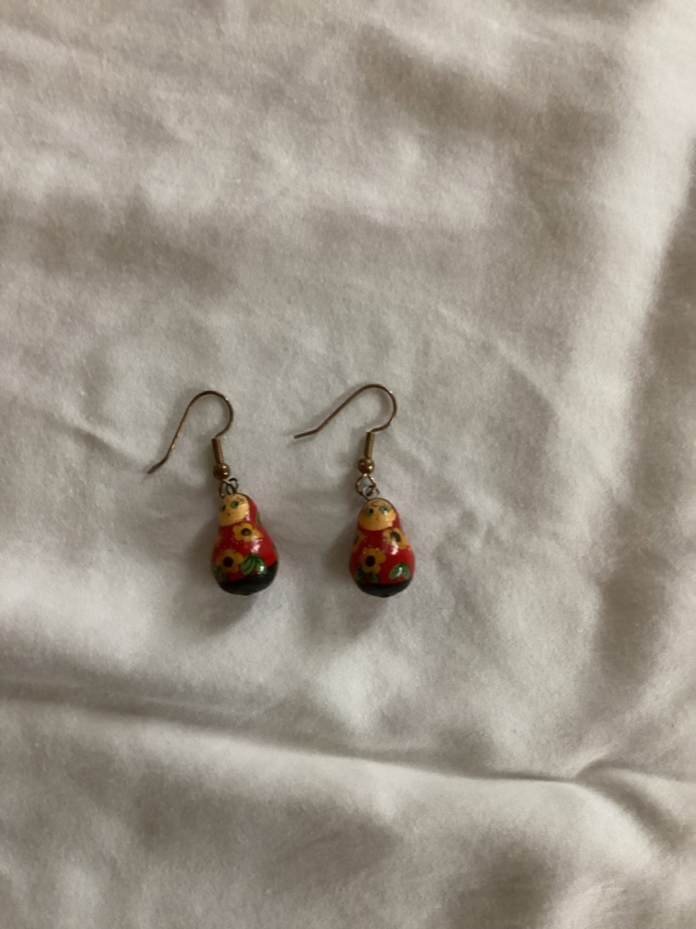 Hand-Painted Red Matryoshka Drop Earrings